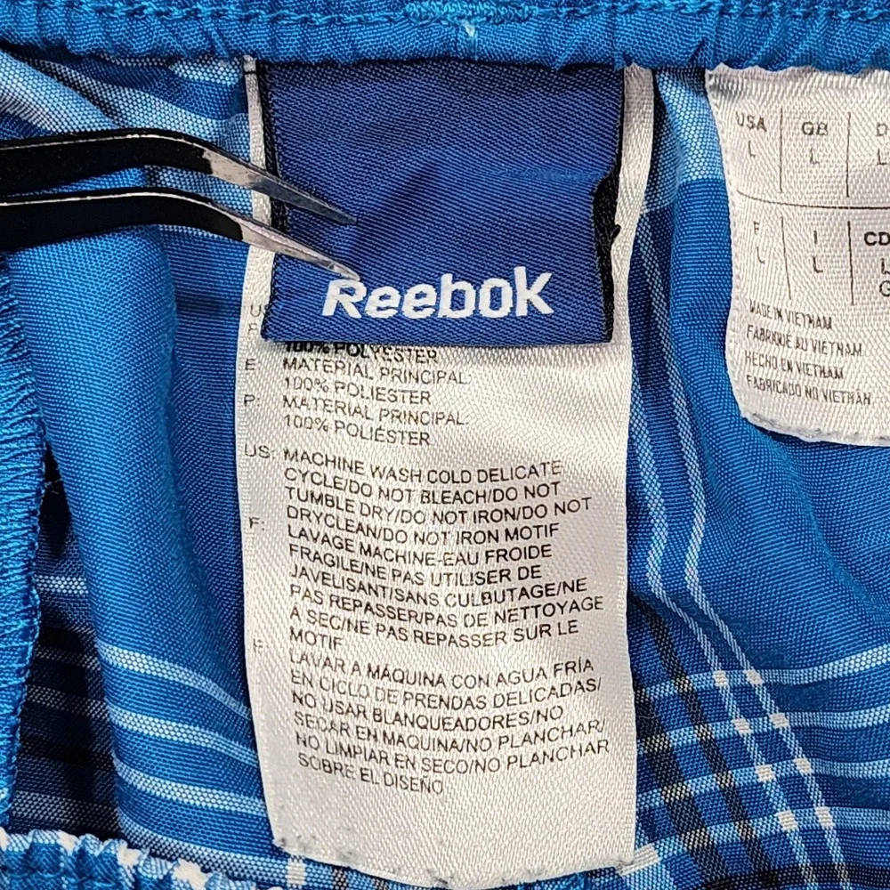 Reebok‎ Shorts Mens L Blue Plaid Bermuda Boardshort Elastic Waist Casual Skater